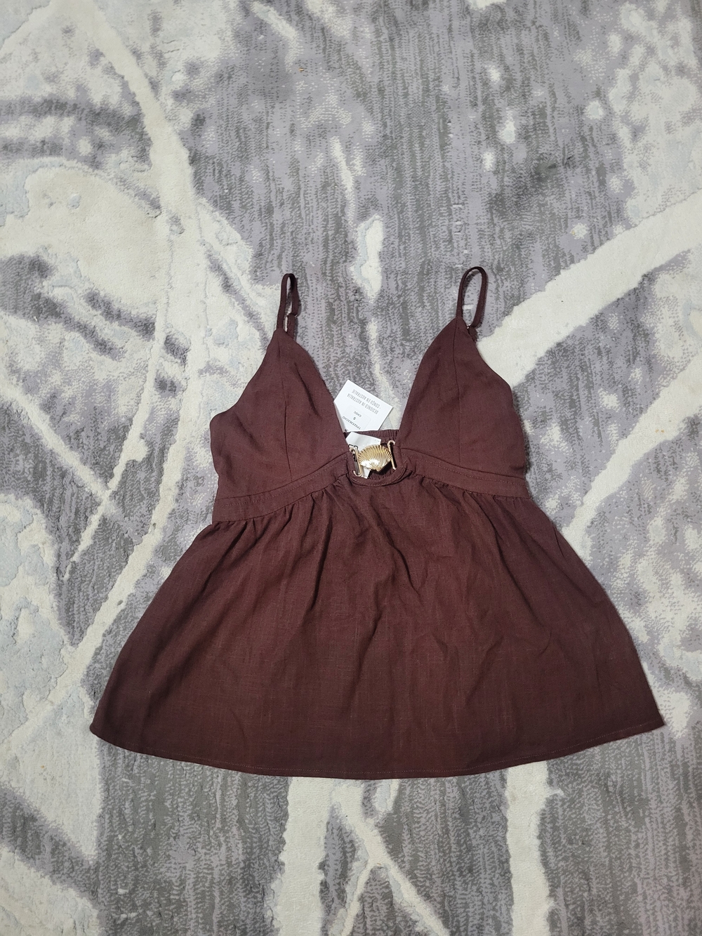 Women's Brown Spaghetti-Strap Ring-Front Camisole Size S